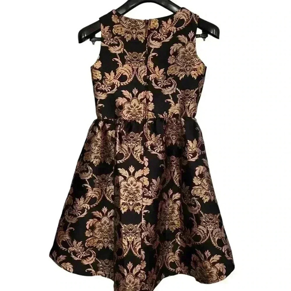 The Children's Place Dress Size 14 Black Gold Fit & Flare Asymmetrical Hem Party - Picture 2 of 10